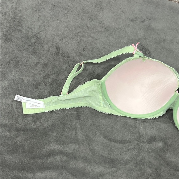 PINK Victoria's Secret Light Green Heart Lace Underwire Bra Pink Accents 38DD - Picture 10 of 12